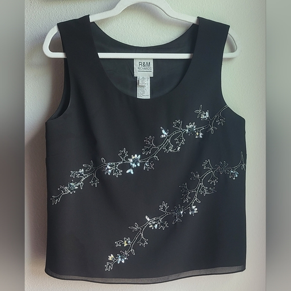 R&M Richards - Woman's 3 Pc Black Sequins Formal Jacket, Tank, & Pant Set, Sz 10 - Picture 12 of 12